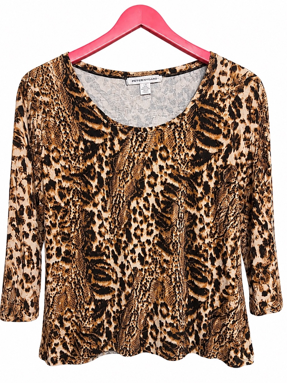 Peter Nygard Brown and Black Animal Print Scoop Neck Top
